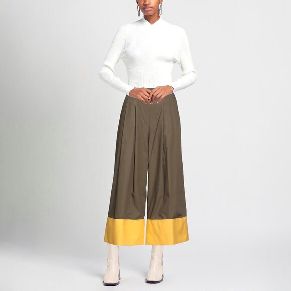 MJM 100% Cotton Two-tone brown and yellow wide leg casual pants - Picture 2 of 13
